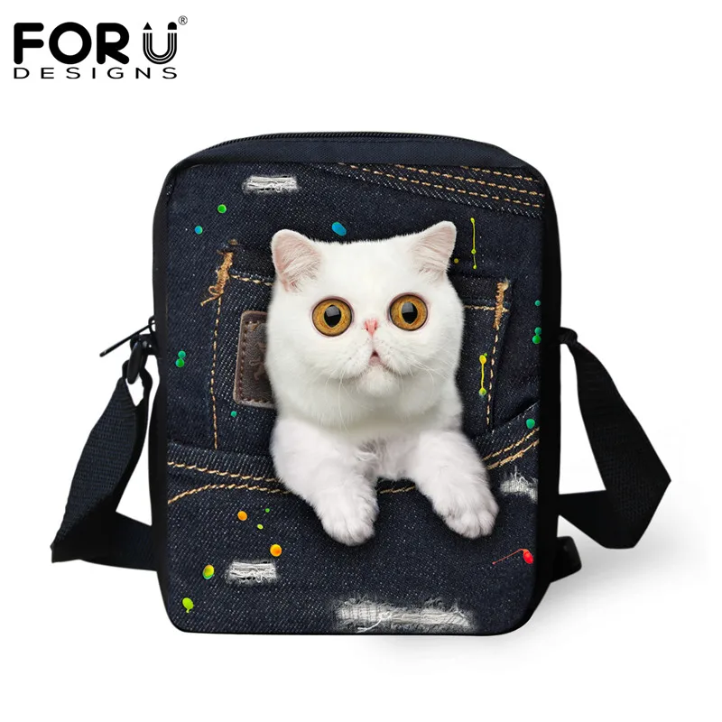 FORUDESIGNS/Симпатичные животные кошка Для женщин Курьерские сумки класса люкс маленькая сумка через плечо для дам 3D джинсовый комбинезон с карманами; сумка Feminina - Цвет: CC3322E