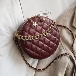 Круглый стеганый для женщин сумки 2019 кожа плеча цепи известный Элитный бренд дизайнерская женская сумка одноцветное через плечо мода