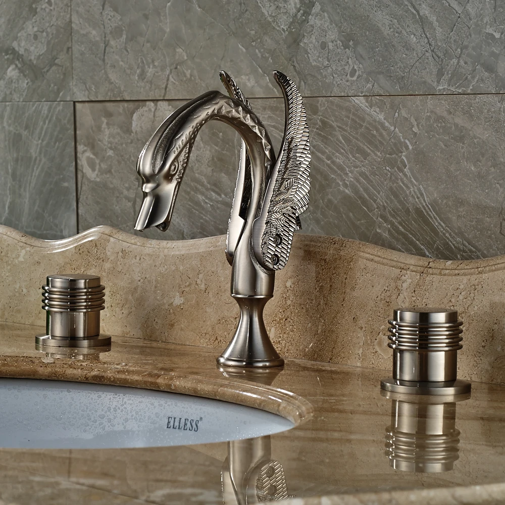

Nickel Brushed Bathroom Sink/ Tub Faucet Widespread 3pcs Deck Mounted Mixer Tap