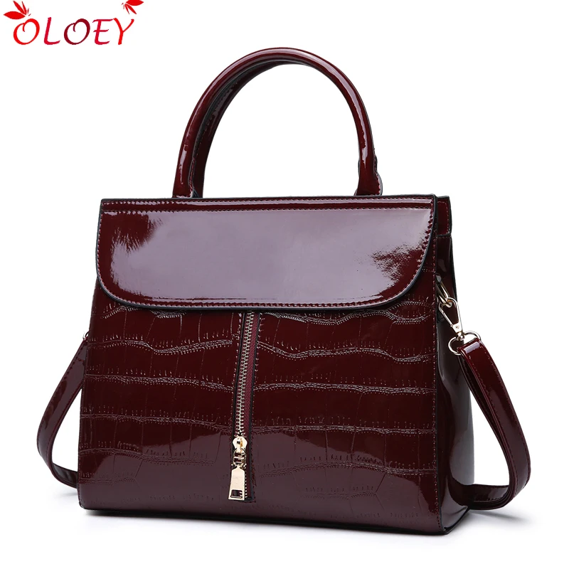 

Bags for women 2018Luminous surface PU handbag ladies new crocodile pattern simple versatile shoulder bag trend bag Messenger b