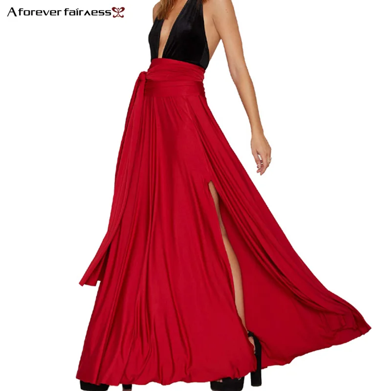 

A Forever High Quality 2019 Women High Waist Tunic Skirt Side Slits Long Fashion Party Skirt Prom Pleated Maxi Skirts AFF988