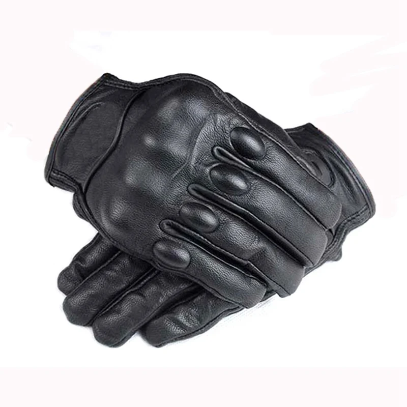 Cycling Gloves Leather Touch Screen Full Finger Black Men Women