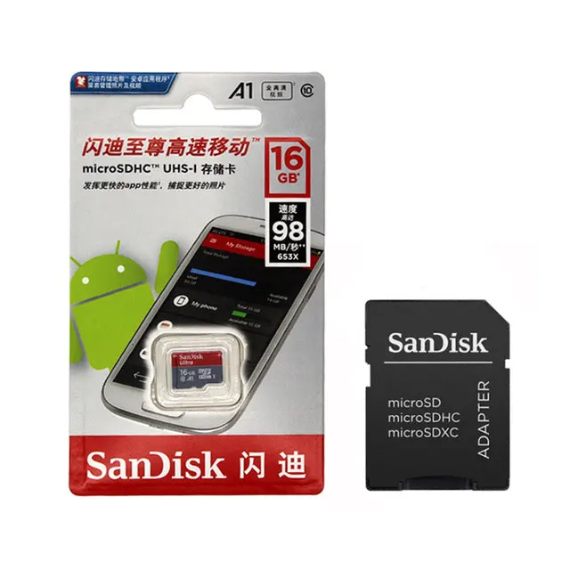 Оригинальная карта Micro SD sandisk Ultra, класс 10, 16 ГБ, 32 ГБ, MicroSD, 64 ГБ, 128 ГБ, A1, 100 МБ/с./с,, карта памяти microSDHC/SDXC UHS-1 - Емкость: A1-TF-16G-SD-Adapter