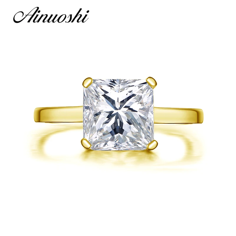 

AINUOSHI 2ct 4 Claws Square Solitaire Ring 14K Solid Yellow Gold Sona Simulated Diamond NSCD Wedding Engagement Ring for Women