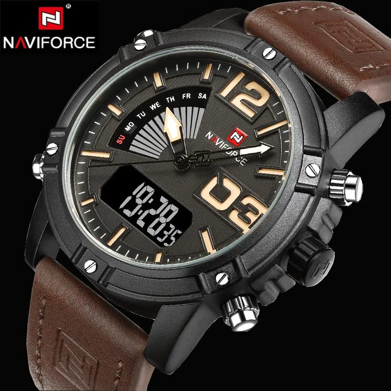 Мужские часы naviforce люксовый бренд кварцевые аналоговые цифровые кожаные часы мужские спортивные часы армейские военные часы Relogio Masculino