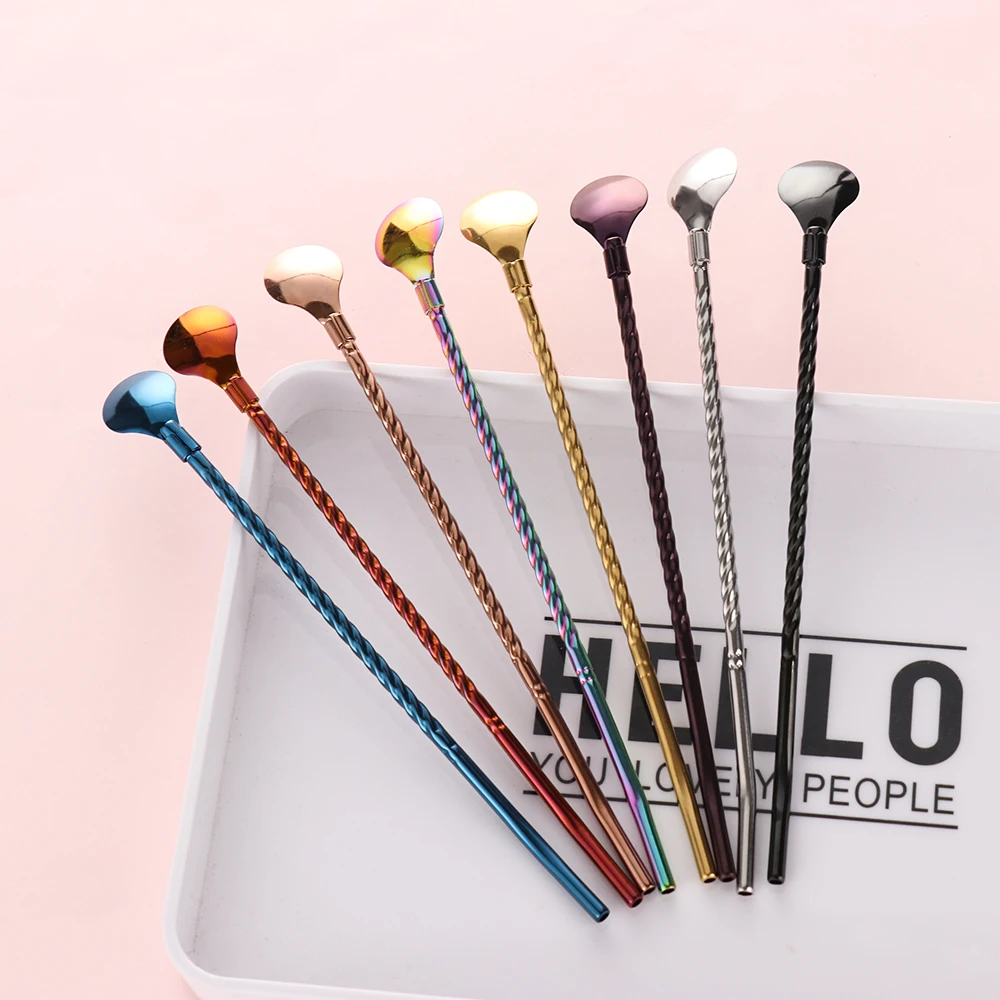 

1Pcs Long Twisted Straw Spoon Portable Gold Tea Scoop Reusable Colored Stainless Steel Straws Cocktail Coffee Stirring Spoon Hot