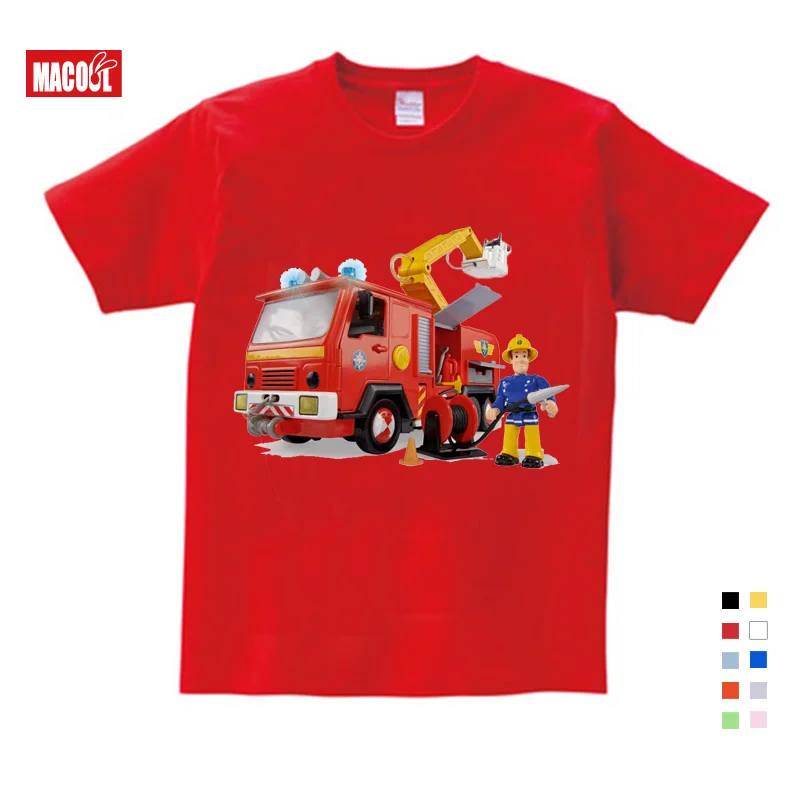 2019 Children Cartoon Fireman Sam Print Cotton T-shirts for Boy Shirt Girl Short Sleeve Tee Tops Clothes Kids Clothing 3T-9T