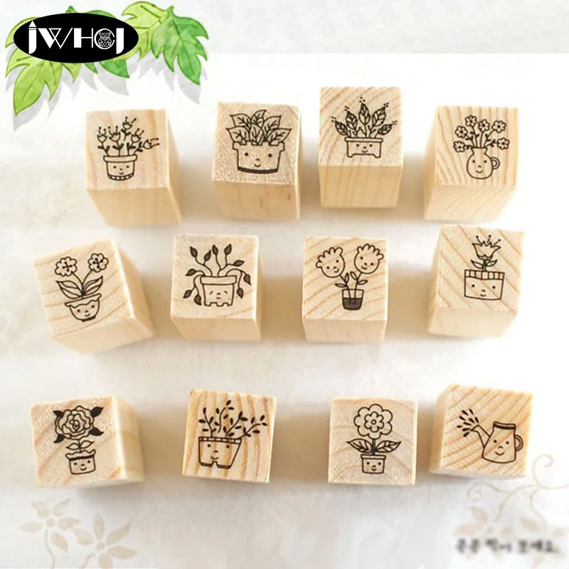 

12 pcs/box Flower + smile wood stamp wooden rubber stamps for scrapbooking Handmade card diy stamp Photo Album Craft gifts