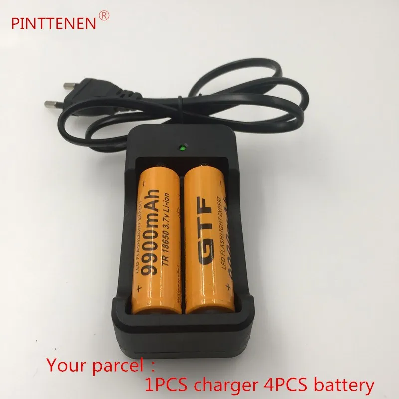 

PINTTENEN 2PCS New 18650 battery 3.7V 9900mAh rechargeable liion battery with charger for Led flashlight batery litio battery