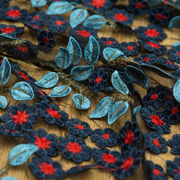 

NEW Multicolor BLUE Floral yarn lace fabric 3D mesh Water soluble lace embroidery fabric for wedding dress DIY 1 order=0.5meter