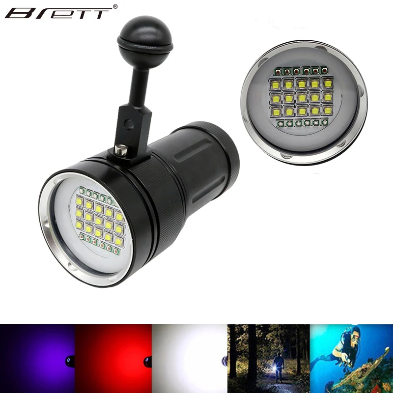 LED Diving Flashlight Underwater 100m waterproof Photography Video Tactical Flashlight 15 x CREE