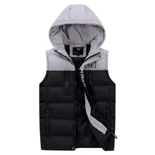 Новинка, толстый теплый жилет с капюшоном для мужчин, Черный Повседневный жилет без рукавов, мужская хлопковая зимняя куртка, мужской жилет размера плюс, WFY28