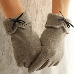Модные элегантные шерсть Сенсорный экран перчатки для Для женщин зимние толстые теплые кашемировые полный палец Вышивка перчатки варежки