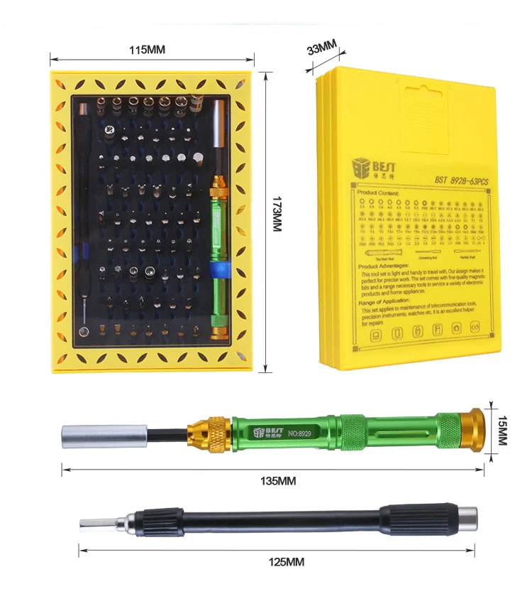 BST-8928 63 в 1 профессиональный набор инструментов для ремонта многофункциональная Прецизионная отвертка Набор для мобильного телефона ноутбука
