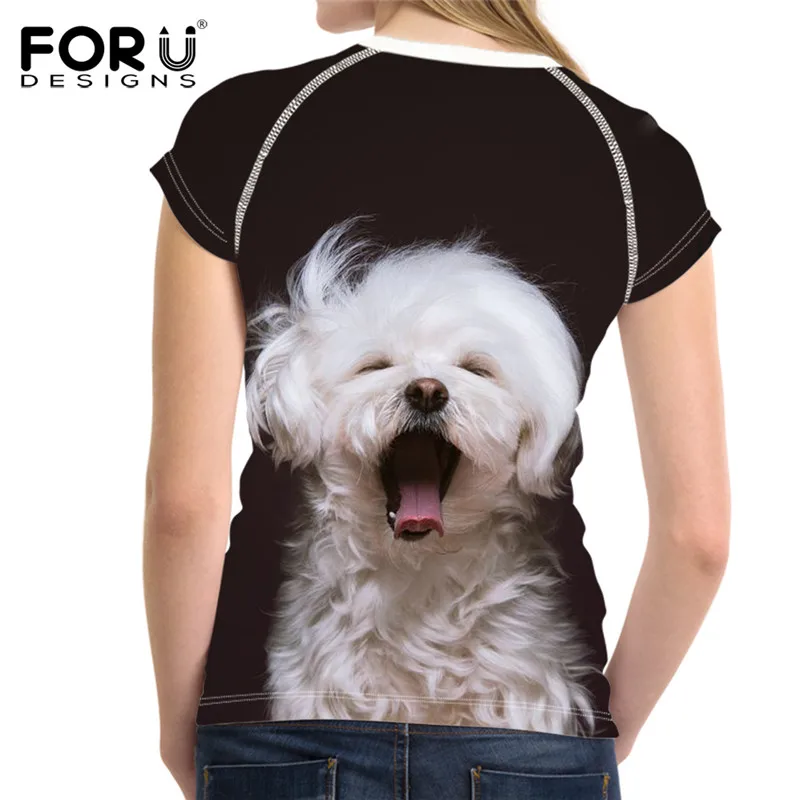FORUDESIGNS/Милая женская футболка с принтом мальтийской собаки, короткий рукав, летняя дышащая Повседневная футболка для девочек, женские модные топы, футболки