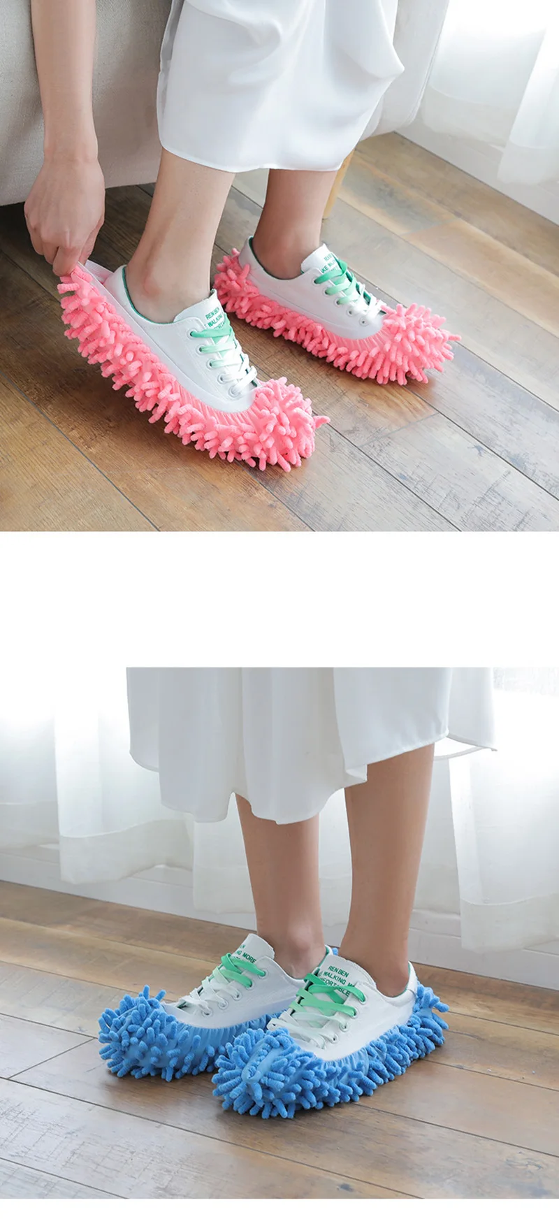 1Pcs Shoes Covers Mop Slipper Lazy House Floor Polishing Cleaning Easy Foot Sock Shoe Cover Mopping Lazy Shoe Cover Blue Purple (2)