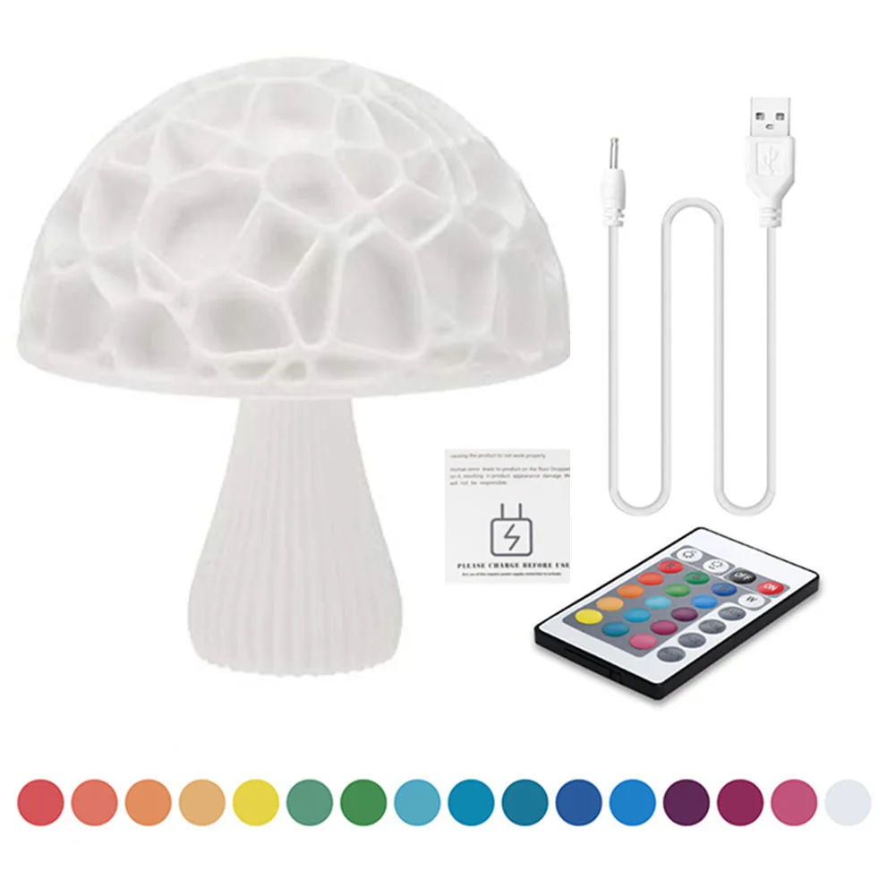 

Dimmable Bedroom Home Decor Indoor Gift Cute Mushroom 3D Printing Practical Remote Control Nursery Lamp Night Light Children