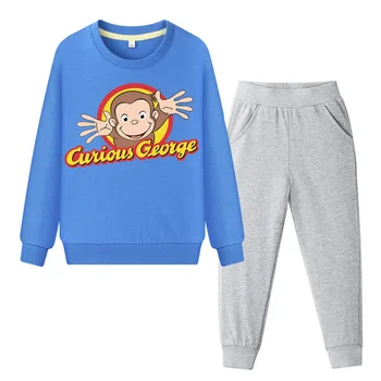 

Children Curious George Clothing Sets Boy Sweatshirt Pant Suit Costume Girls Clothes Set Kids Tracksuit Baby Hoodies Suits DY041