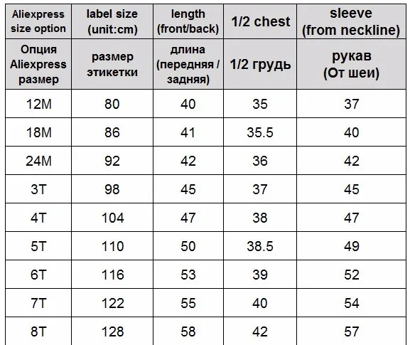 protect jacket size chart
