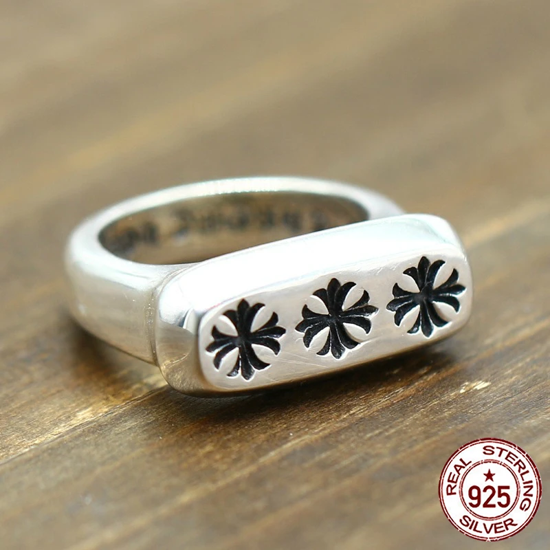 

100% S925 sterling silver ring personality fashion retro punk style cross glossy styling gift for lover 2018 new hot