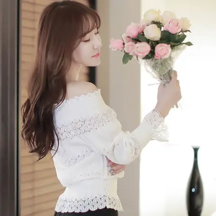 2019 с открытыми плечами Для женщин блузки кружева Вязаные Рубашки Мода Blusas