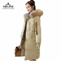 Вниз пальто хлопка женские 2018 зима новый корейский версия длинный участок верхняя одежда большой меховой воротник толщиной парка X0337