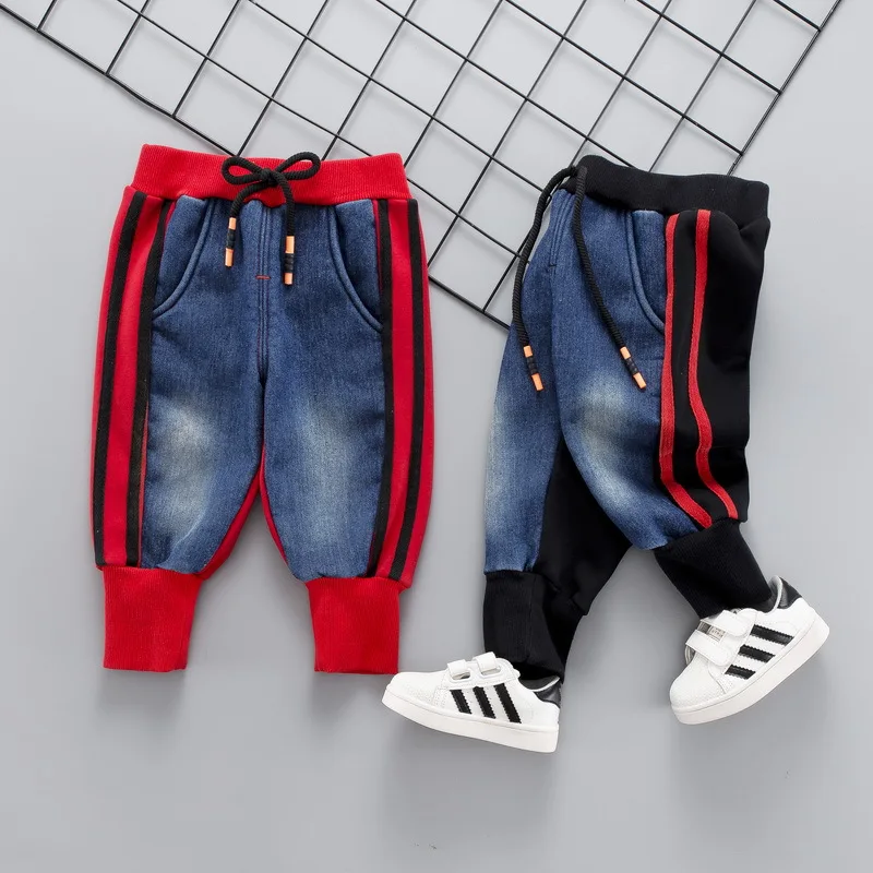 

Kids Winter Jeans Boys Thick Fleece Lined Trousers Children Warm Winter Plus Velvet Denim Pants Teenager Casual Stripe Jeans