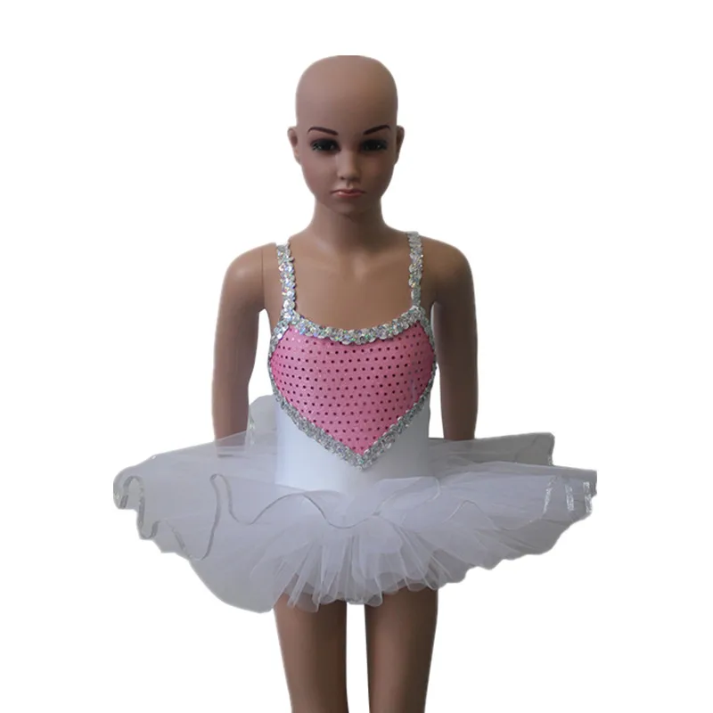 

White Pink Ballet Tutu Dress Heart Sequin Nylon/Lycra Camisole Leotard Tutu for Ladies and Girls Performance