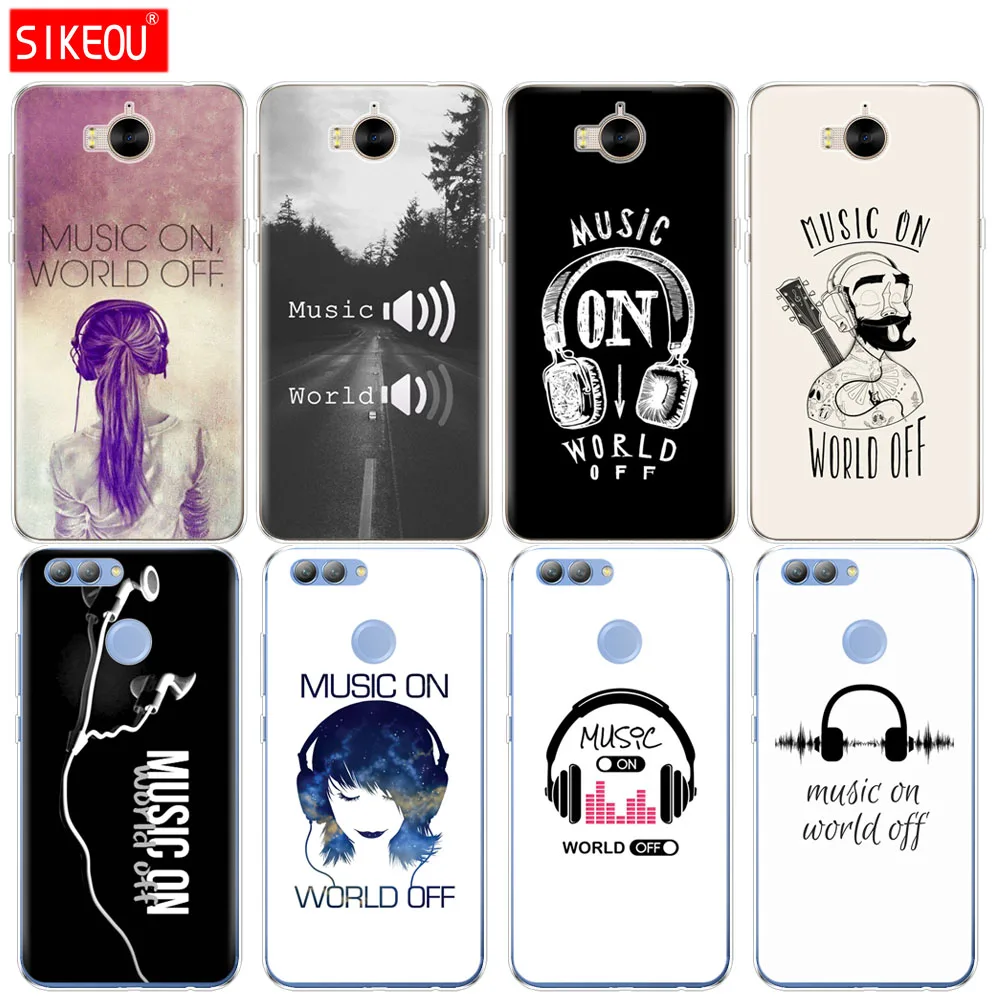 

Silicone phone Cover Case for huawei Y3 Y6 Y5 2 II 2017 nova 3e 2s 2 LITE plus music on world off Print