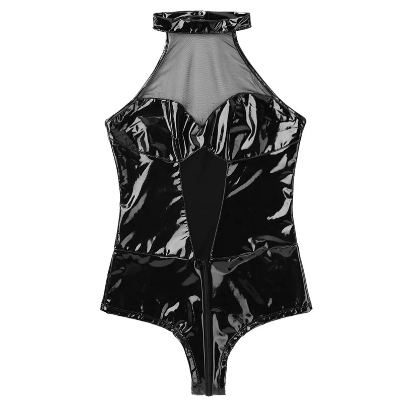 Женское нижнее белье из искусственной кожи Wetlook Сетчатое комбинированное Боди