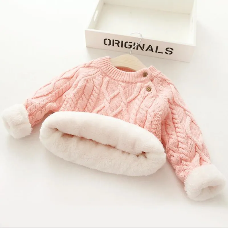 Осенне-зимний свитер для маленьких мальчиков и девочек; детский плотный теплый флисовый джемпер; детская однотонная вязаная верхняя одежда; рубашка для мальчиков и девочек
