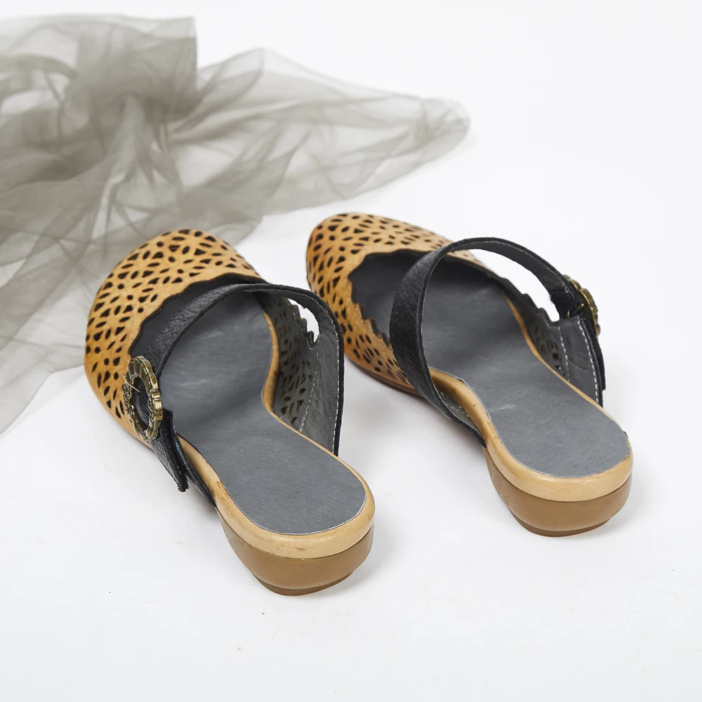 

Slippers women's outer layer suede leather hollow breathable soft bottom shoes summer handmade art retro