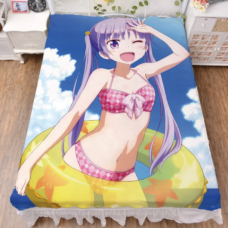 

Anime NEW GAME! characters sexy girl SUZUKAZE AOBA bed milk fiber sheet & flannel blanket summer quilt 150x200cm