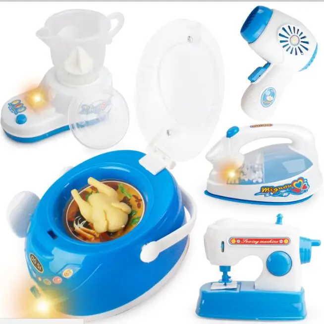 

Toys For Children Pretend Play Blue Mini Kitchen Set Cooking Toys Electronic Simulation Refrigerator Coffee Machine Kids Toys