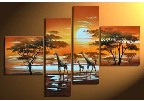 

Four panels oil painting the African landacape picture for wall