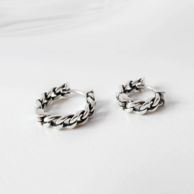 S925 стерлингового серебра личности старый ретро цепи серьги женские серебряные кольца серьги ювелирные изделия
