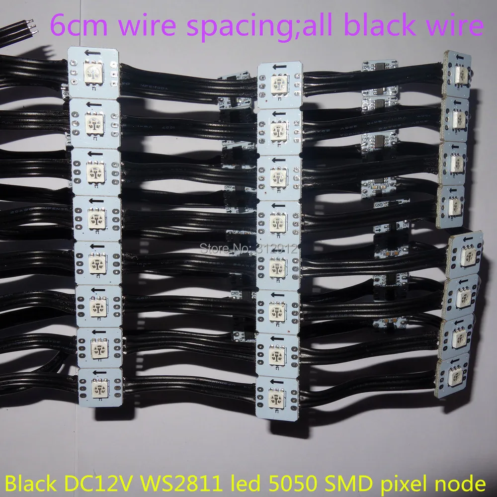 P6 прибор приемно-DC12V WS2811 led 5050 SMD пиксельный узел; 100 шт. веревочке; черные провода; 6 см расстояние между проводами от Межцентровое расстояние