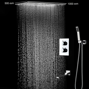 Online Thermostatic Ceiling Large Rainfall Shower Set 500X1000MM Shower Head 304 Stainless Steel Spout Hand Shower Bathroom Bath Kit