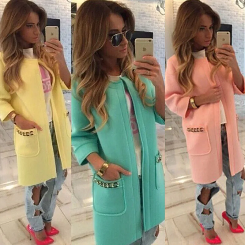 

Slim Suit Women Jackets Women Long Office Casual Jacket 3/4 Sleeve Outwear With Pocket Coat Outwears