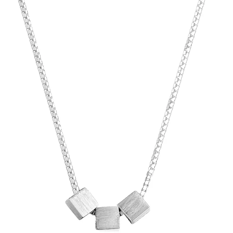 square block necklace women 100% 925 Sterling silver nacklace Jewellery Clavicle chain pendant charms gift