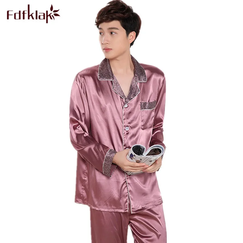 Pijama de Cetim Masculino para Primavera e Outono Grande para Relaxamento Fdfklak Tamanho