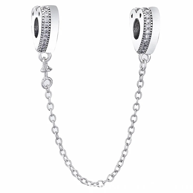 

925 Sterling Silver Bead Charm Sparkling Arcs Of Love With Crystal Safety Chain Bead Fit Pandora Bracelet & Necklace Diy Jewelry