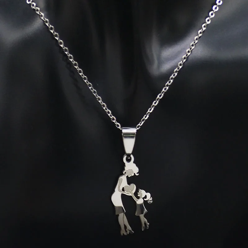 Мода для мамы и дочки цепочка из нержавеющей стали ожерелье серебряного цвета ожерелья подвески ювелирные изделия moda mujer N19034