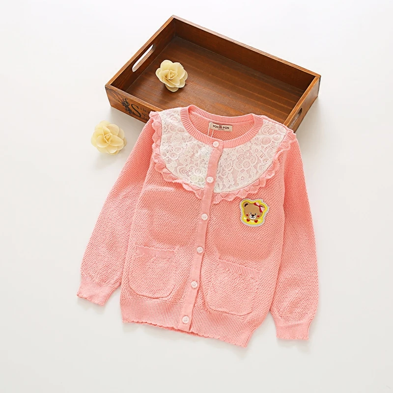 Vestidos O neck single breasted lace sweater knitted cotton warm cardigan girls Autumn cardigan girls clothes