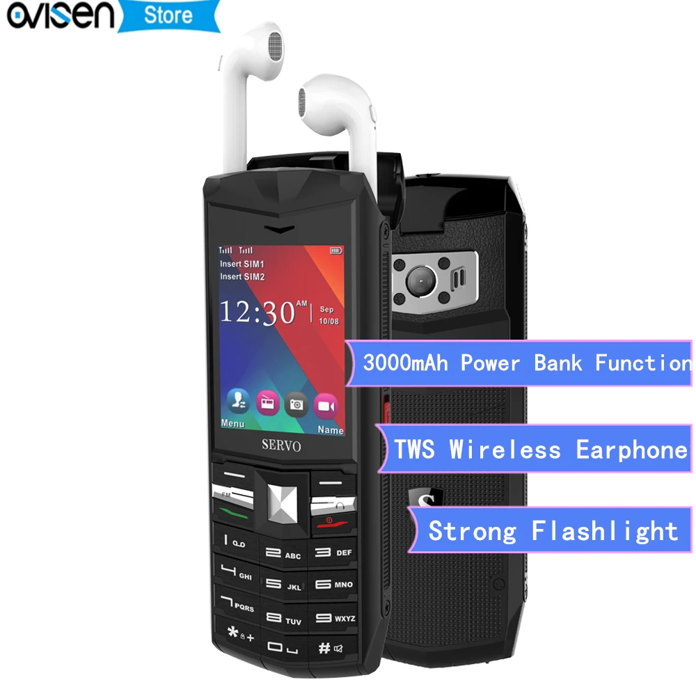 SERVO R26 power Bank мобильный телефон 2 4 дюймов 3000 мАч с Bluetooth 5 0 TWS беспроводная гарнитура
