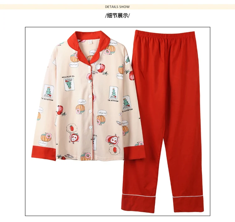 Весенняя Осенняя Пижама для женщин 100% хлопок теплые пижамы мультфильм с длинным рукавом Turn-Down Воротник Pijamas Mujer Femme Ночной костюм