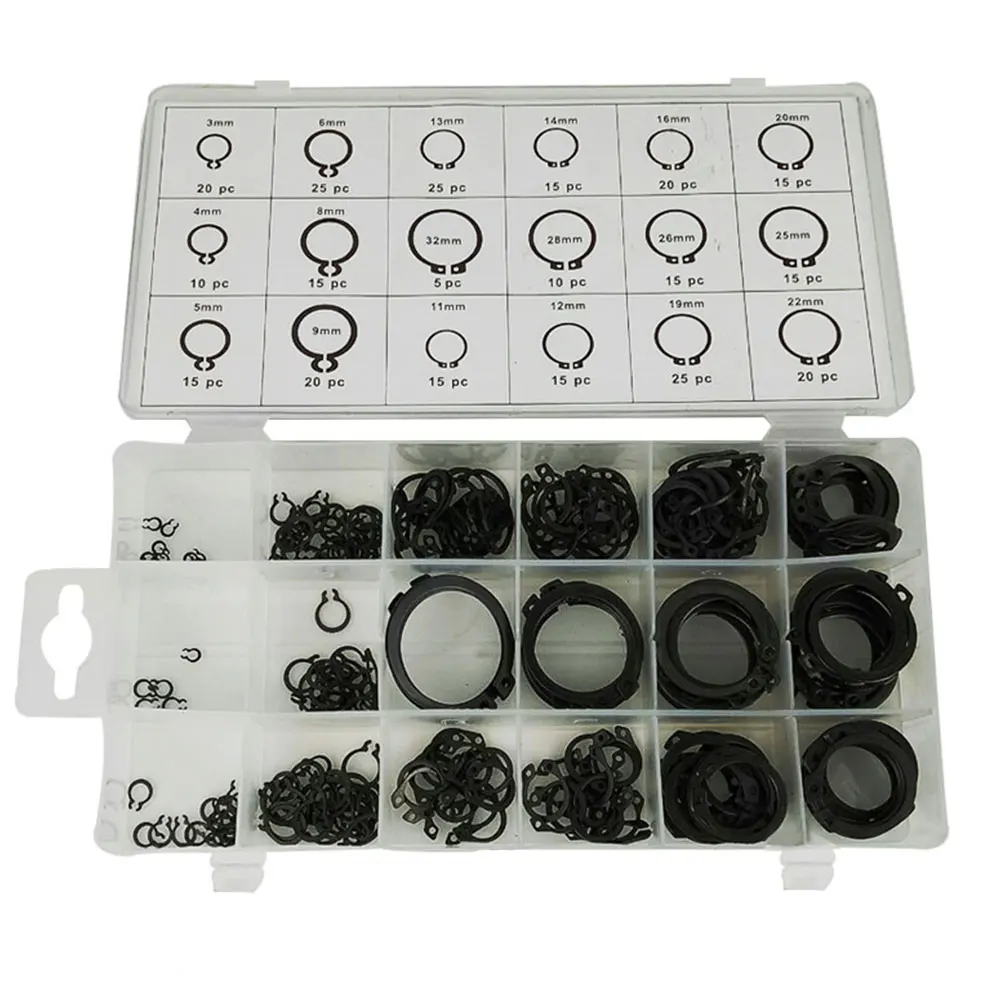 

300pcs Circlip Set Assorted Black Shaft Durable Parts Internal Tools Small Sized Retaining C-type Snap Ring Carbon Steel