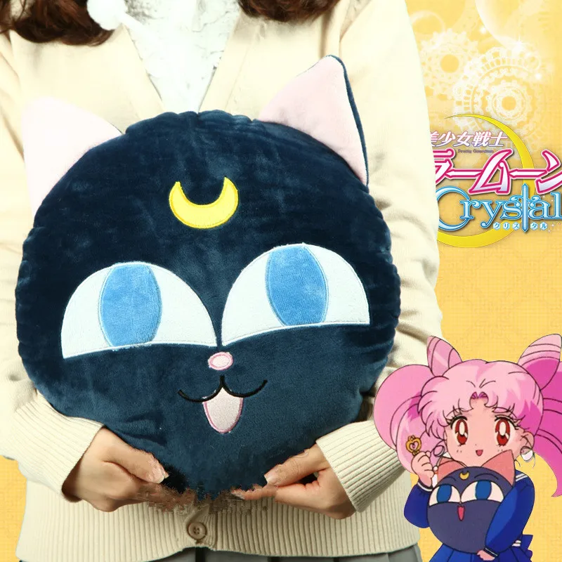 

37cm Pillow Anime Black Sailor Moon Luna Cat Plush Soft Stuffed Fashion Children Popular Sleeping Kawaii Doll Cat Face Pillows