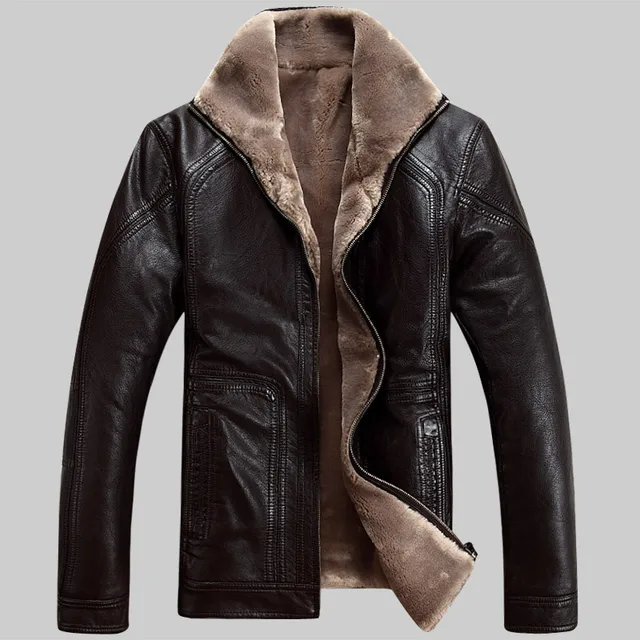 Winter Leather Jacket Men Faux Fur Coat Man Warm Motorcycle Leather ...