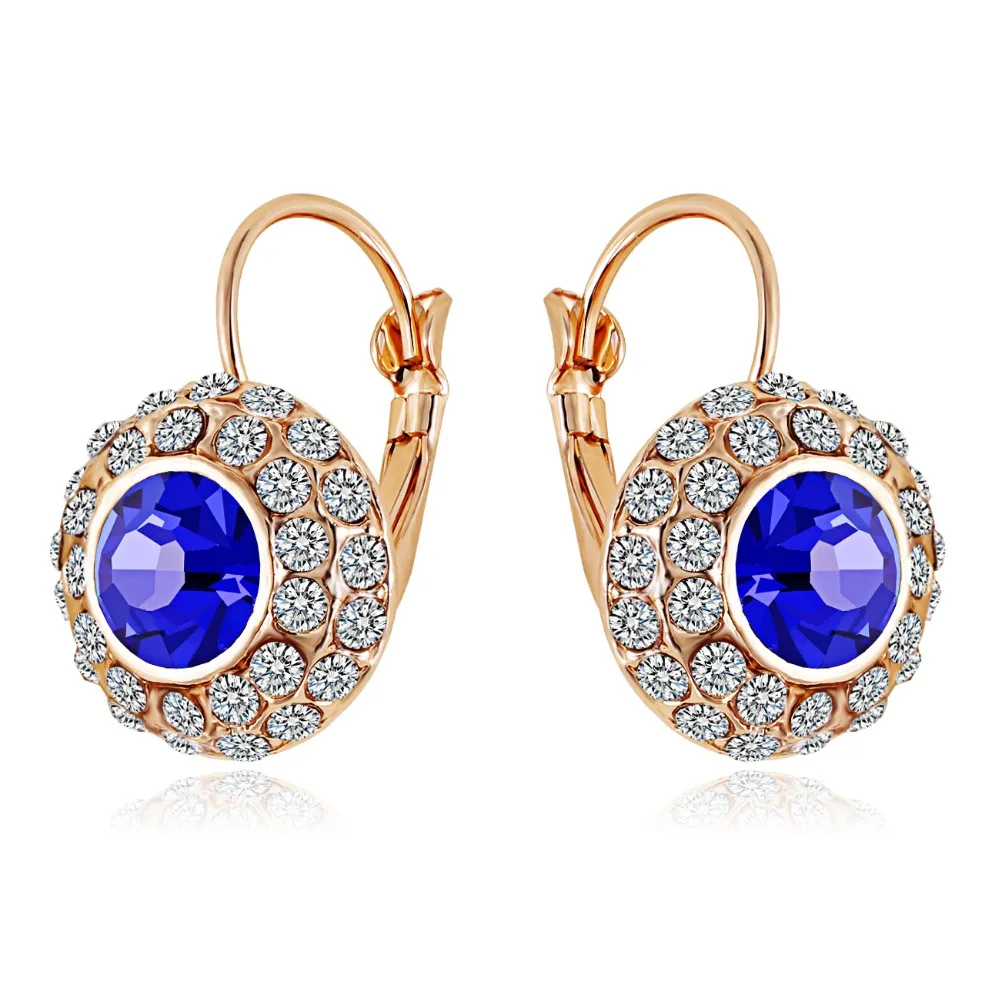 Женские круглые серьги подвески с искусственным голубым кристаллом|dangling earrings for